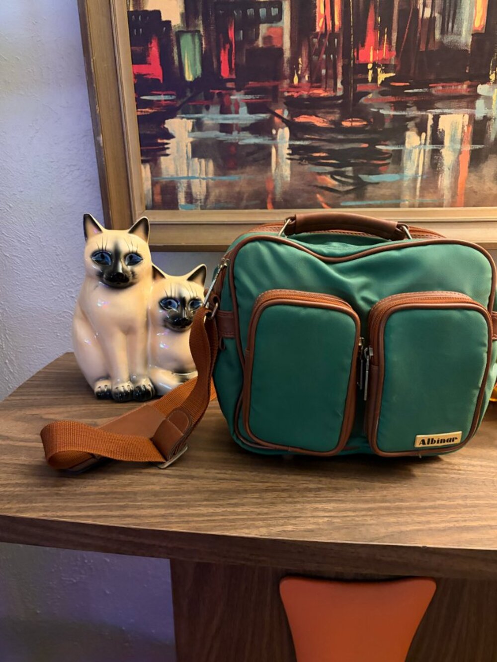Vintage Albinar Camera Bag – Green Canvas with Leather Trim